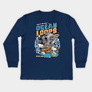 Retro Cartoon Cereal Box // Cereal Ocean Loops // Funny Vintage Breakfast Cereal Kids Long Sleeve T-Shirt